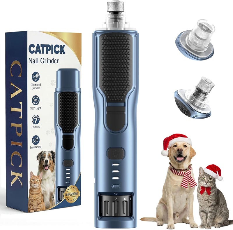 CATPICK 7-Speed Dog & Cat Nail Grinder with Light - Ring LED Safe to Avoid Overcut, Quiet Low Vibration & Powerful Fast, Cordless Rechargeable Toenail Trimmer for Small & Large Puppy & Breeds Paws(Blue) - Image 1